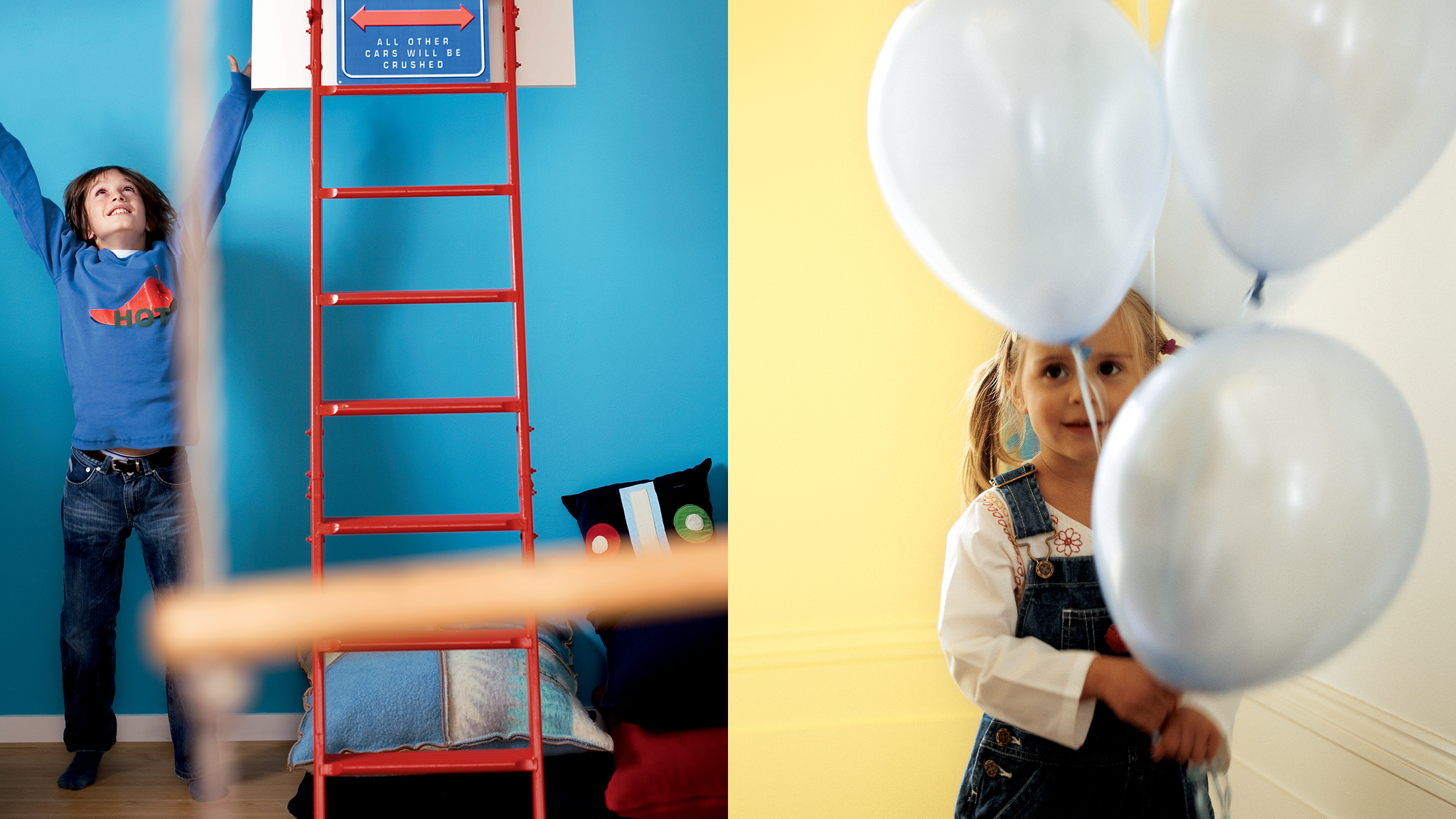 Creeer een vrolijke kinderslaapkamer Het gebruik van warme tinten zoals zonnig geel zal een opbeurend effect hebben op het humeur van je kind.