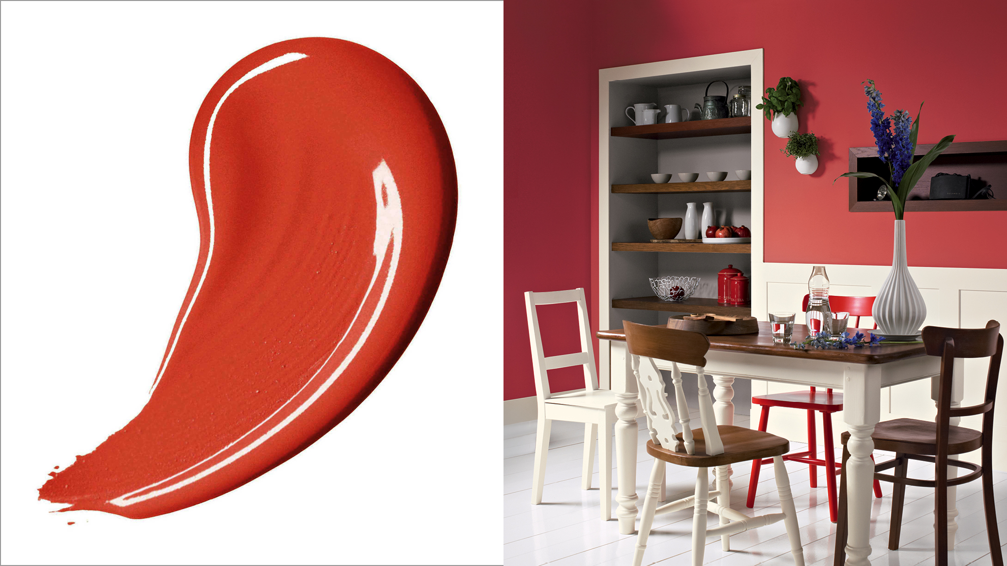 Creeer warmte met energiek rood Rood is de meest energieke kleur in het spectrum, het geeft een ruimte een warme en gezellige uitstraling.