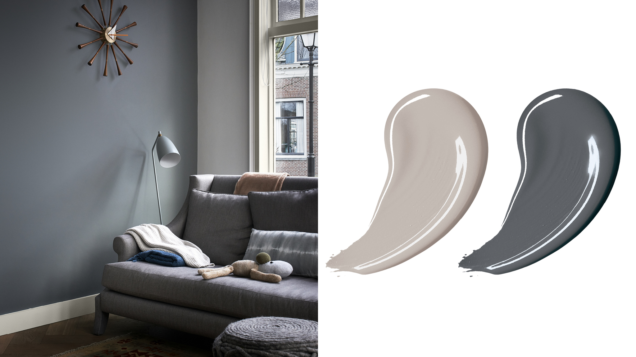 Een stijlvol grijs kleurenschema Donkergrijs is een elegante keuze, en zal een rustgevende werking hebben, vooral in combinatie met een lichtere tint.
