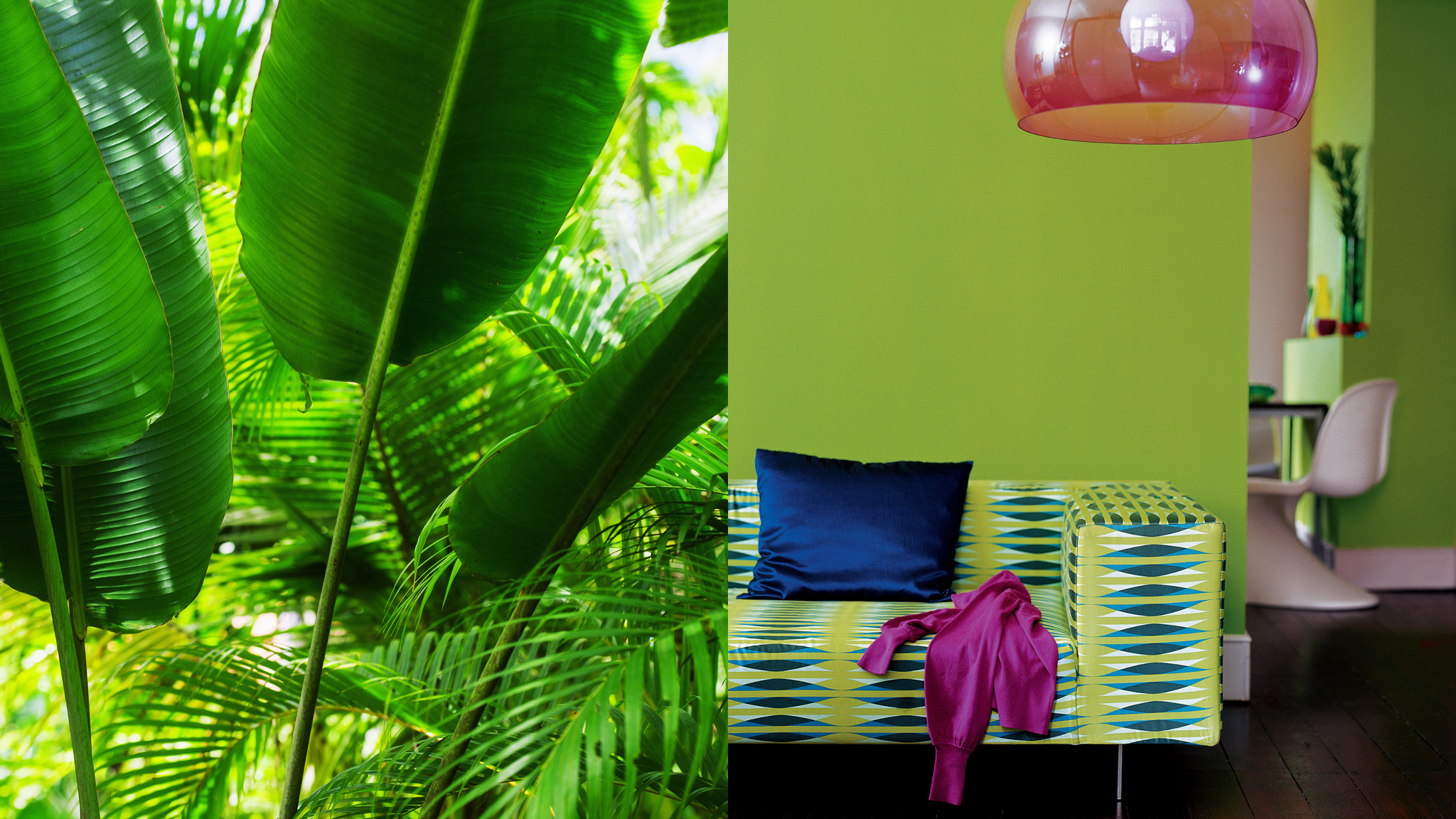 Inspirez vous de la nature Insufflez de l'énergie à un espace grâce à des verts tropicaux entrecoupés de touches de couleur lumineuses